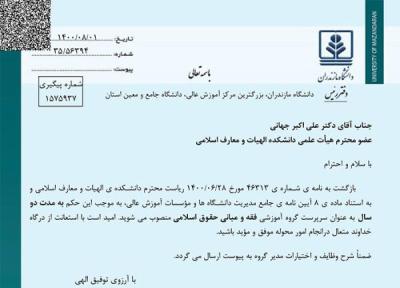 سرپرست گروه آموزشی فقه و مبانی حقوق اسلامی دانشگاه مازندران منصوب شد